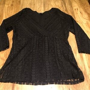 J Jill Stretch Black Lined Lace Top Shirt Size Medium Poly Spandex Blend